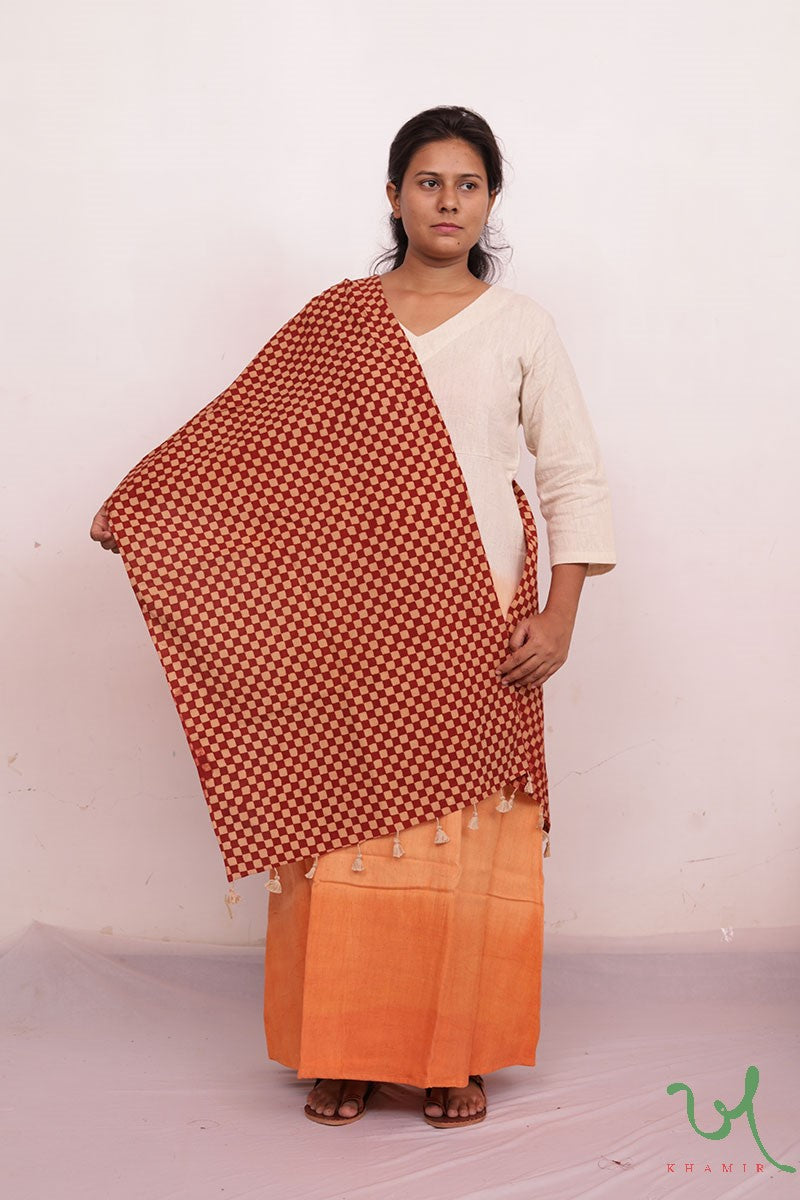 Red - Ajrakh Block Printed Tagai Work Cotton Stole