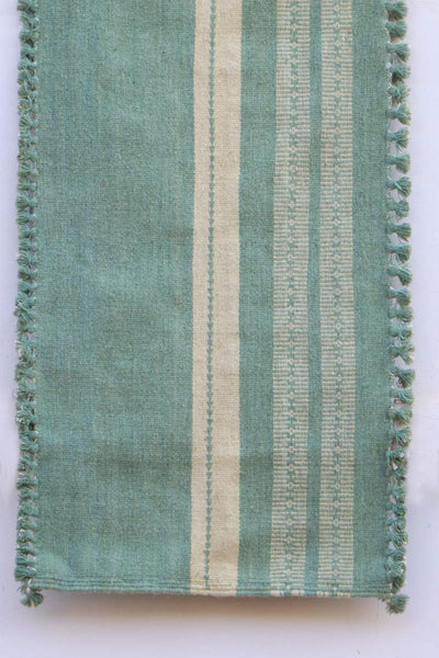 Khamir Traditional Kutchi Sage Green White Handwoven Woollen Rug