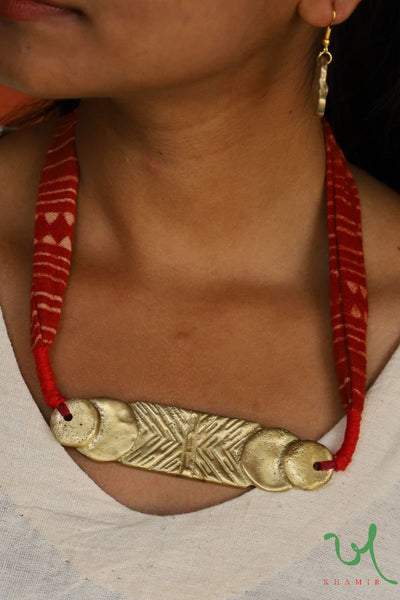 Colourful Lacquered Wood Traditional Necklace with Red Tassels | Khamir