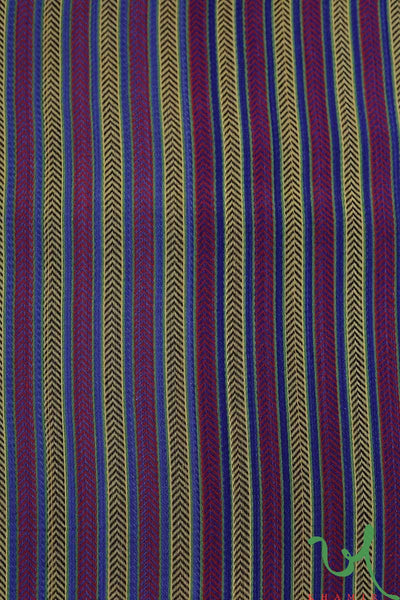 Khamir Traditional Kachchhi Traditional Red and Indigo Detailed Handwoven Striped Mashroo Fabric by Khamir