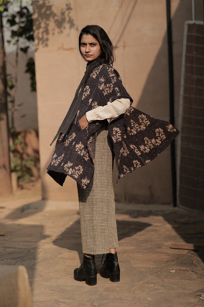 Handwoven Desi wool Block print poncho