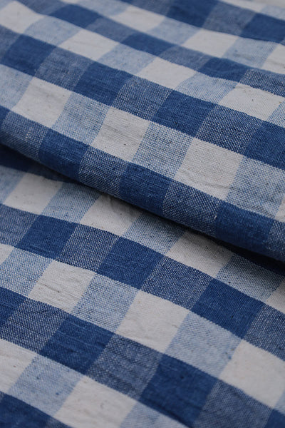 Ingigo white checks handwoven kala cotton fabric (2ply x 1ply)