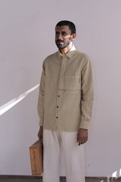 Khamir Peti charkha handmade, handstitched organic sustainable Kala Cotton Beige Peti Handwoven Meeri Shirt