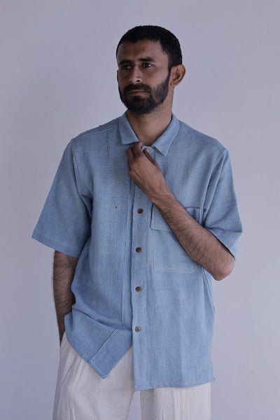 Khamir Peti charkha handmade, handstitched organic sustainable Kala Cotton Blue Peti Handwoven Val Shirt