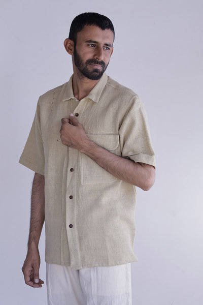 Khamir Peti charkha handmade, handstitched organic sustainable Kala Cotton Beige Peti Handwoven Val Shirt
