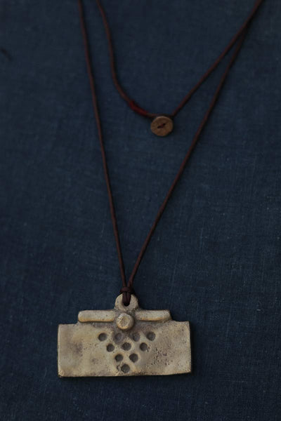 Recycled Metal Detailed Rectangle Sand Cast Handcrafted Necklace| Khamir