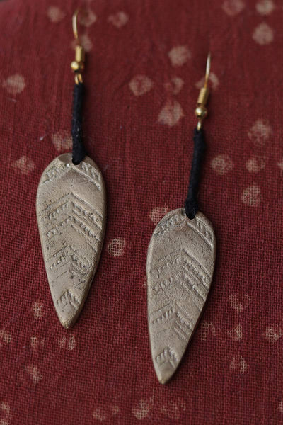 Recycled Metal Sand Cast Handcrafted Abstract Leaf Earrings | Khamir