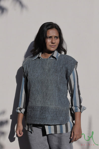 Desi Wool Cap Sleeves Quilted Overlay top | Khamir