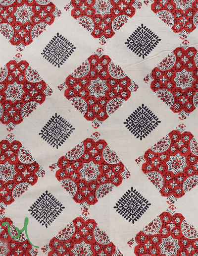 Khamir Traditional Kutchi handprinted Natural Dye Red Off-white Geometric Ajrakh Hand Block Cotton Fabric
