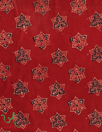 Khamir Traditional Kutchi handprinted Natural Dye Red Black Floral Ajrakh Hand Block Cotton Fabric