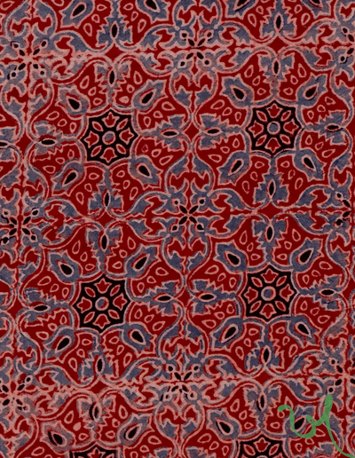 Khamir Traditional Kutchi handprinted Natural Dye Red Black Mini Squares Ajrakh Hand Block Cotton Fabric