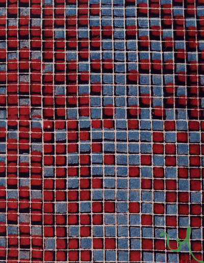 Khamir Traditional Kutchi handprinted Natural Dye Red Indigo Geometric Ajrakh Hand Block Cotton Fabric