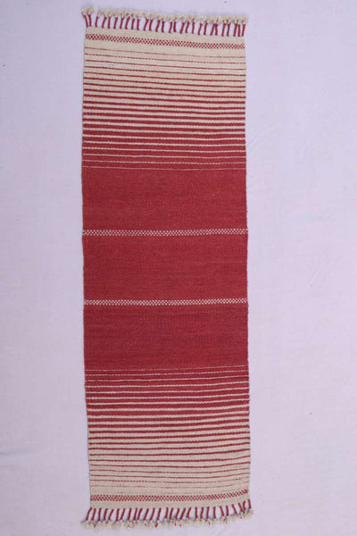 Khamir Traditional Kutchi Red White Textured Stripes Handwoven Woolen Rug