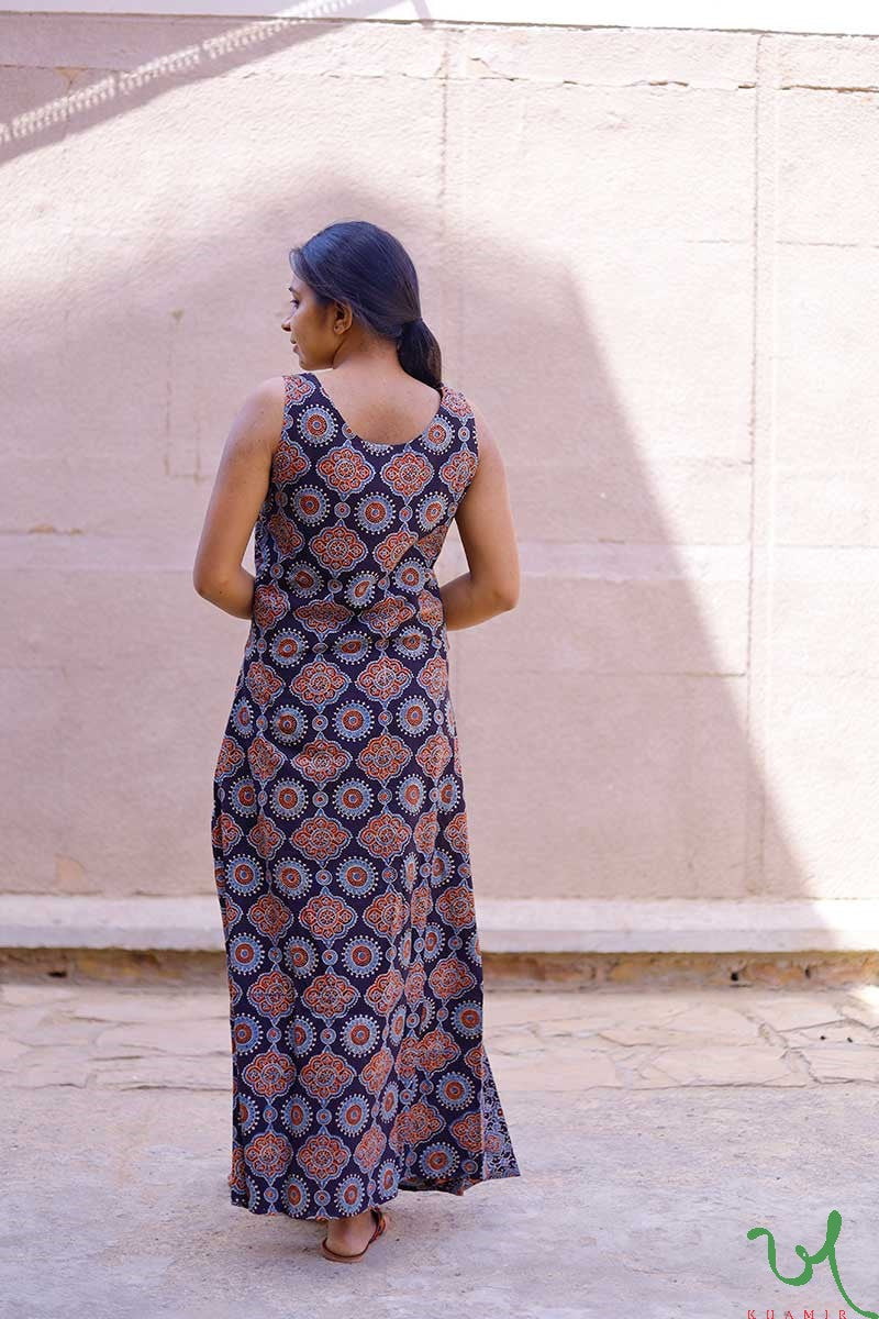 Buy Ajrakh Dress Block Print Cotton - Long Dresses