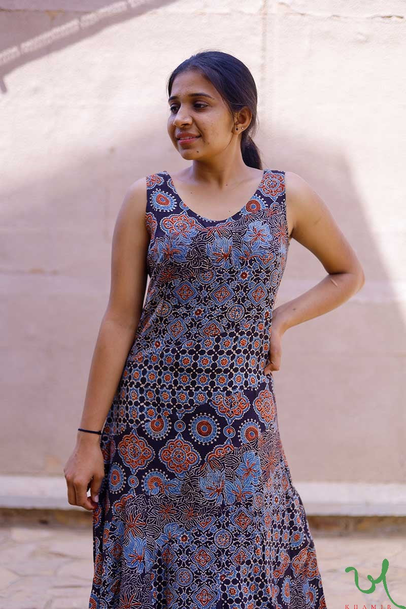 Buy Ajrakh Dress Block Print Cotton - Long Dresses