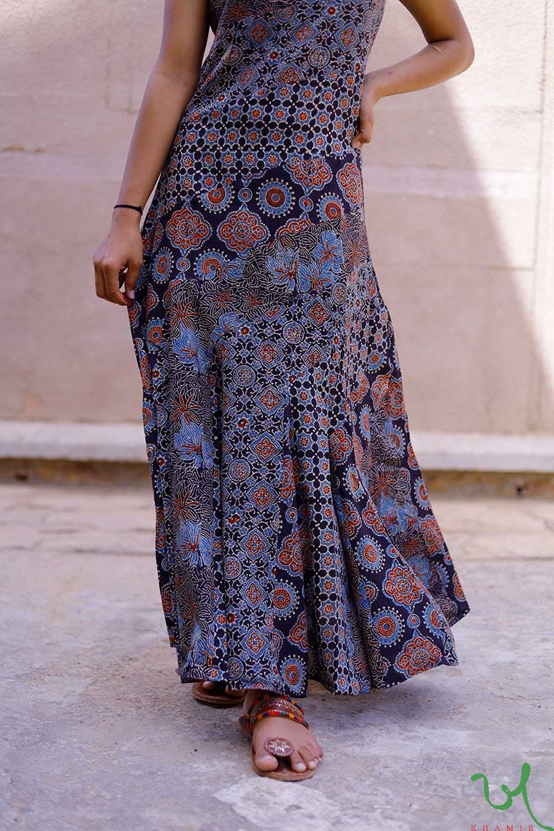 chinese dress ladies Buy Ajrakh Dress Block Print Cotton - Long Dresses