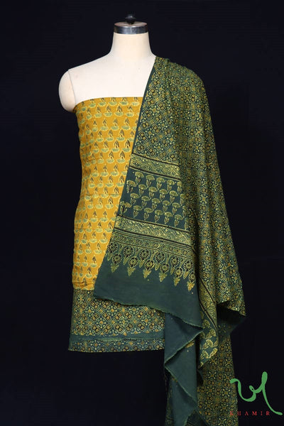 Khamir Naturally Dyed Traditional Hand Block Printed 3pc Ajrakh Suit Material Set