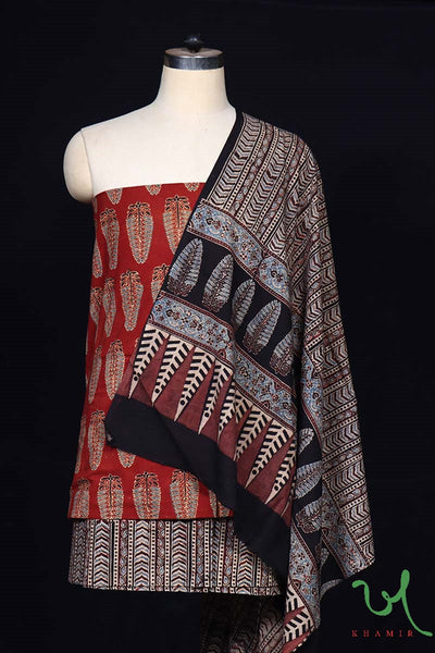 Designer Naturally Dyed Hand Block Printed 3pc Ajrakh Suit Material Set