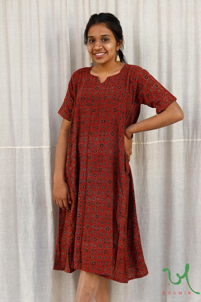 Khamir Traditional Avani Ajrakh Red Dress