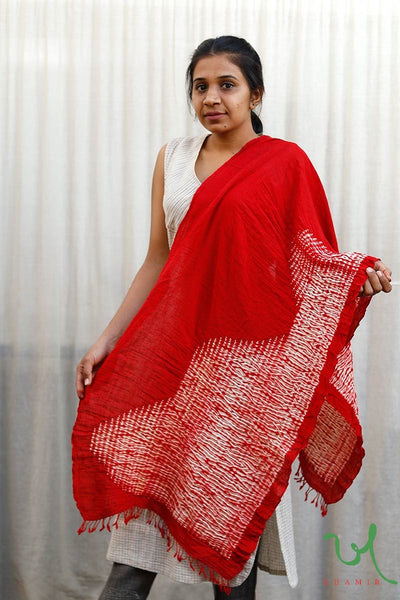 Khamir Traditional Rose Red Shibori Tie-dye Kala Cotton & Silk Stole