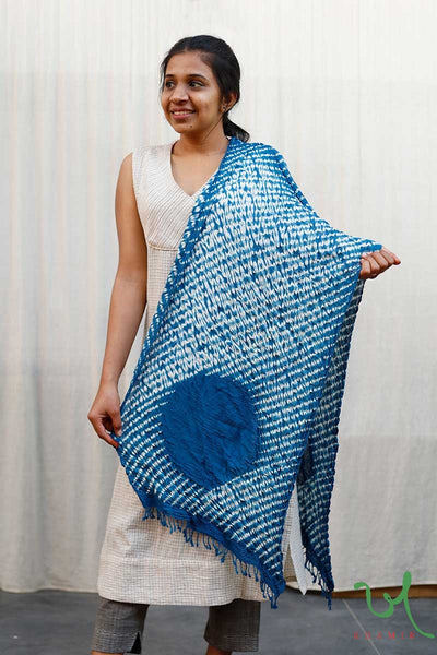 Khamir Traditional Dhalia Indigo Shibori Tie-dye Kala Cotton & Silk Stole