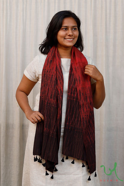 Khamir Traditional Dusky Maroon Shibori Tie-dye Modal Silk Stole