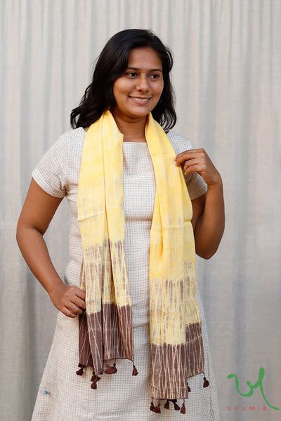 Khamir Traditional Chloe Yellow Tie-dye Modal Silk Stole